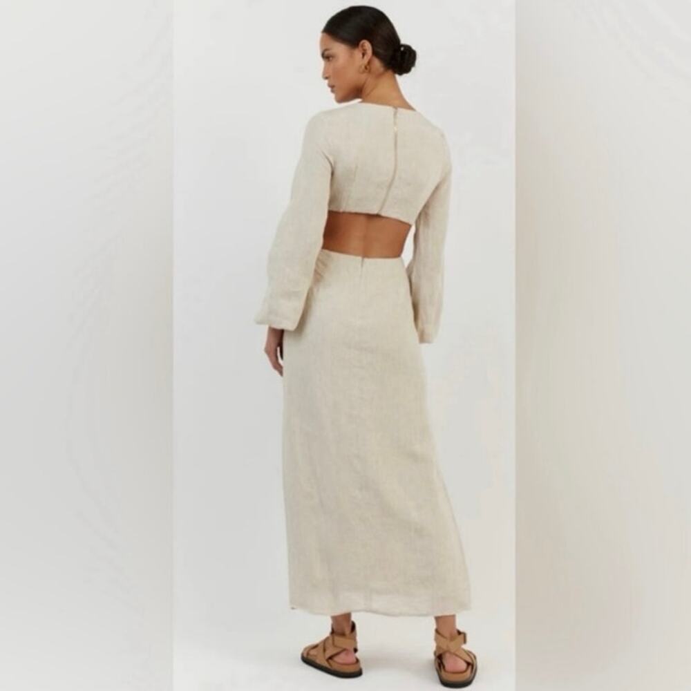 NWOT Dissh Tina Natural Linen Twist Midi Dress Beige Cutout Size 6 - Picture 3 of 11
